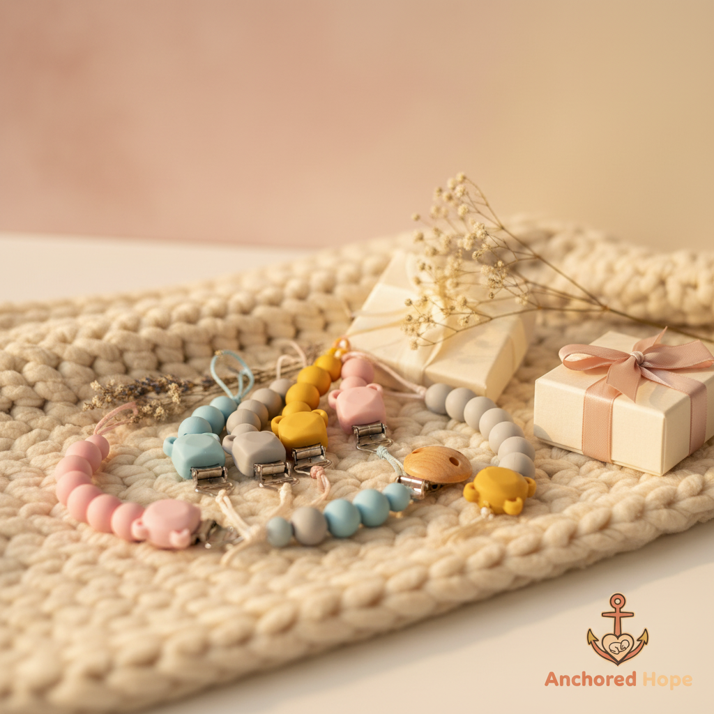 Anchored Hope Pacifier Clip — Warm & Loving