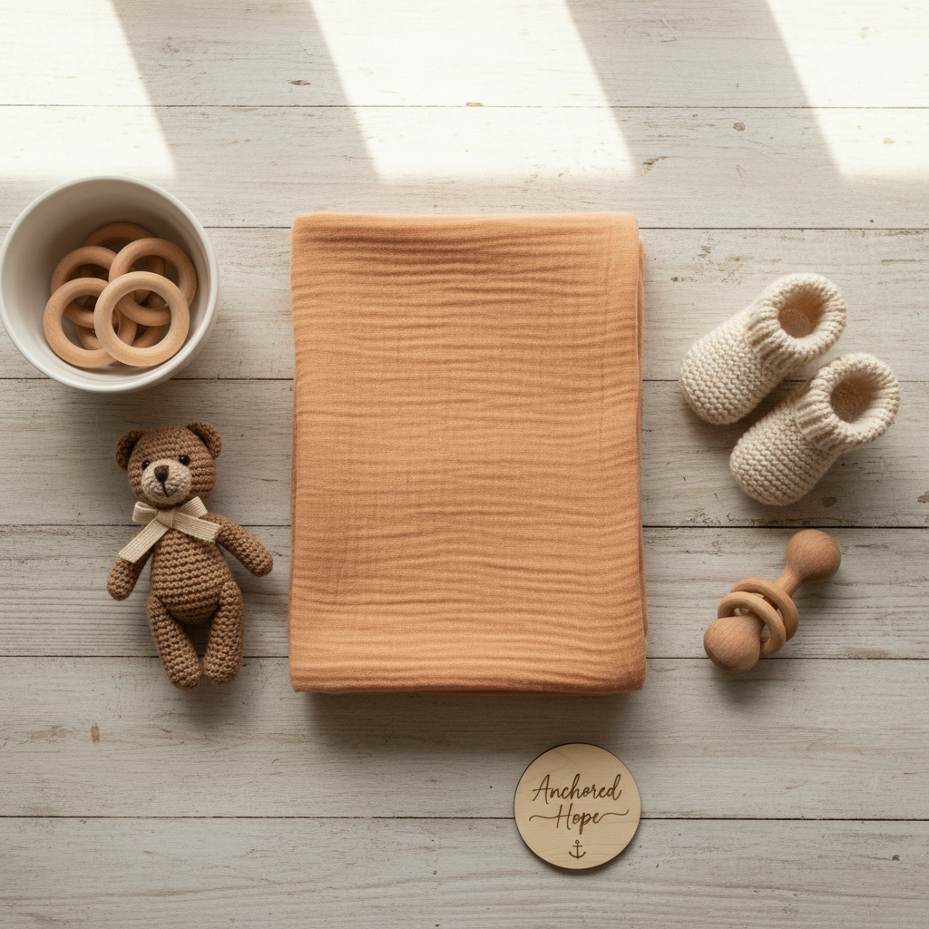 Soft Muslin Swaddle Blanket in Warm Peach by Anchored Hope