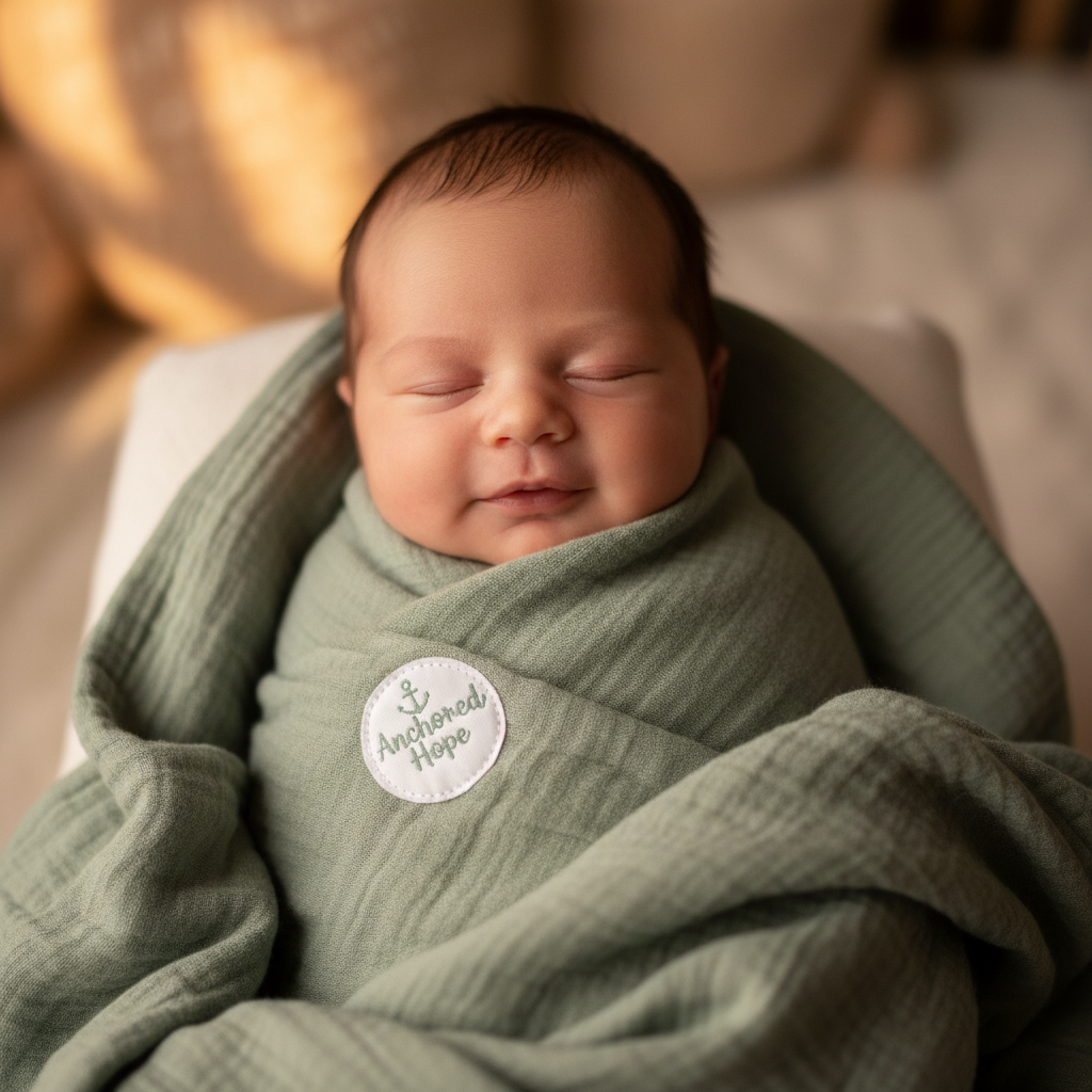 Soft Muslin Swaddle Blanket in Sage Green by Anchored Hope