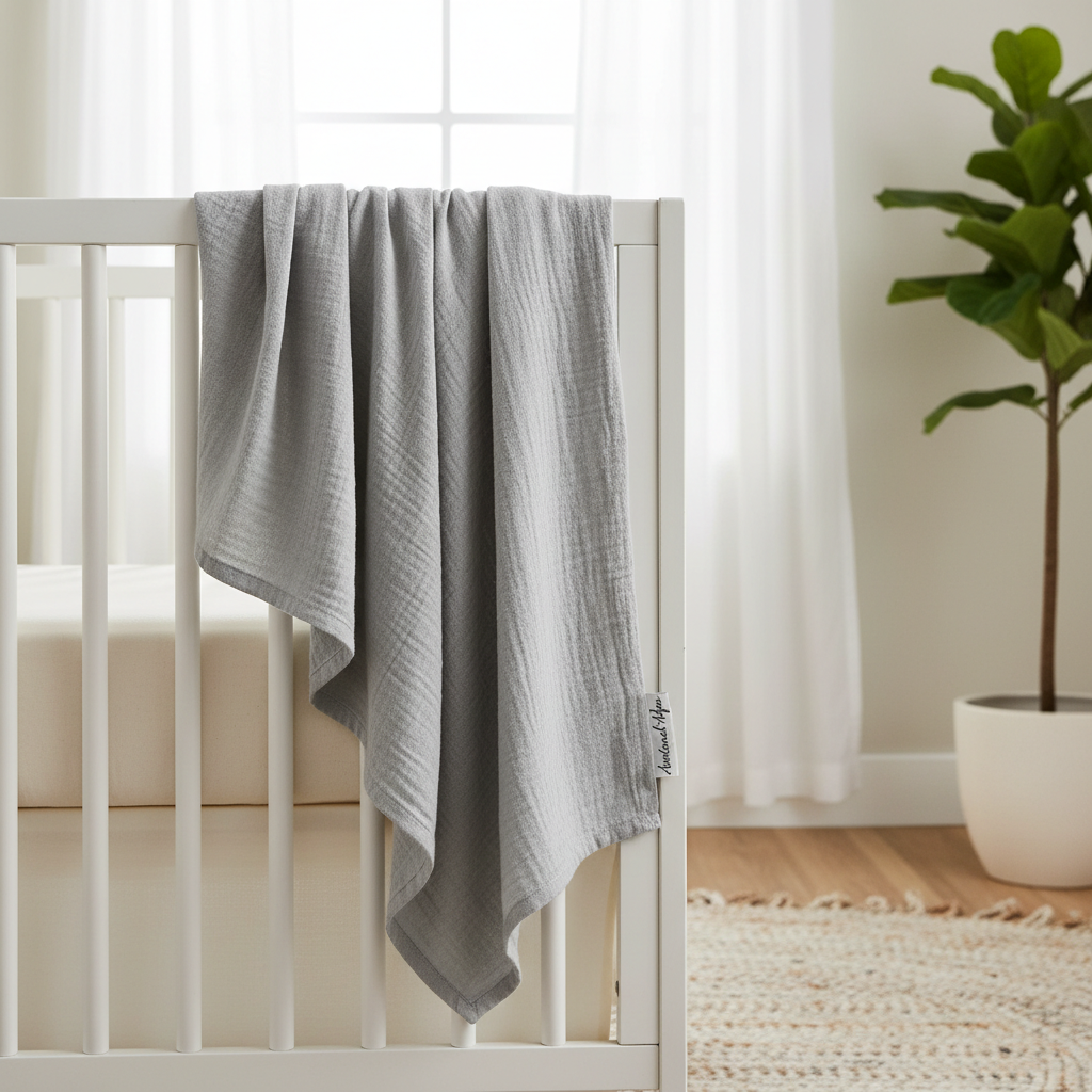 Soft Muslin Swaddle Blanket in Soft Grey by Anchored Hope